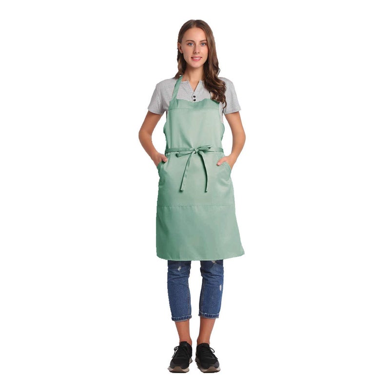BIGHAS Adjustable Bib Apron with Pocket Extra Long Ties for Women Men, 18 Colors, Chef, Kitchen, Home, Restaurant, Cafe, Cooking, Baking (Gossamer Green) - Image 1